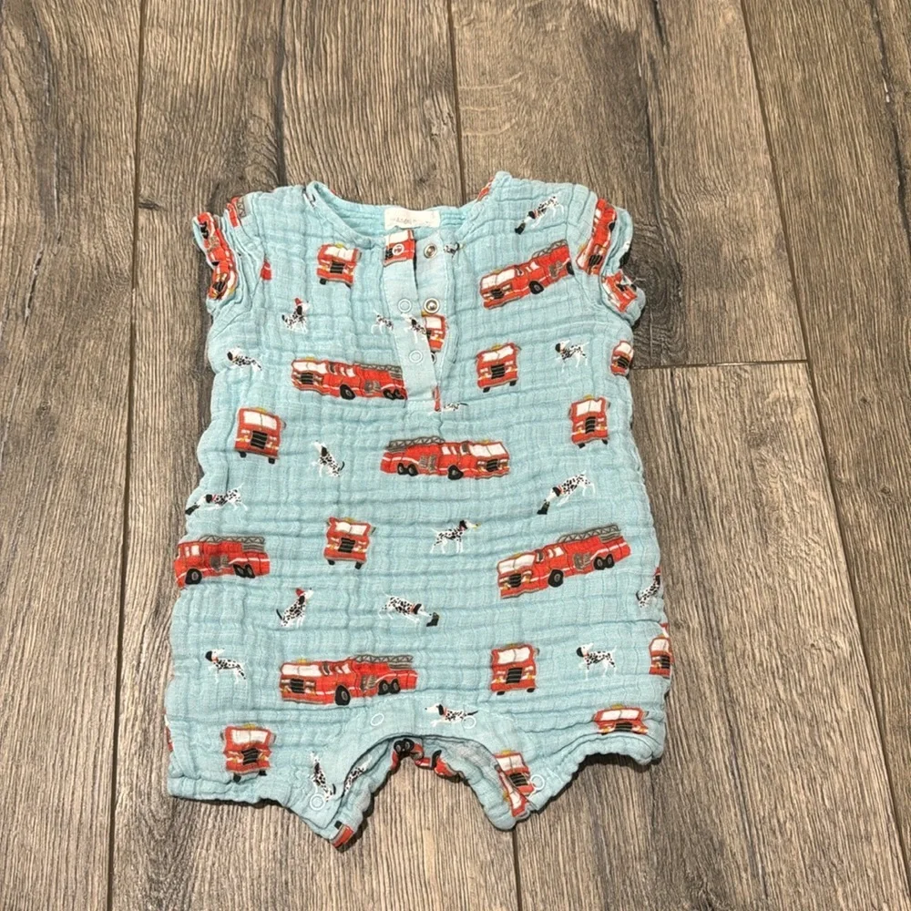 • Angel Dear • Baby Henley Shortall One Piece Fire Truck Dalmations 6-12 Months